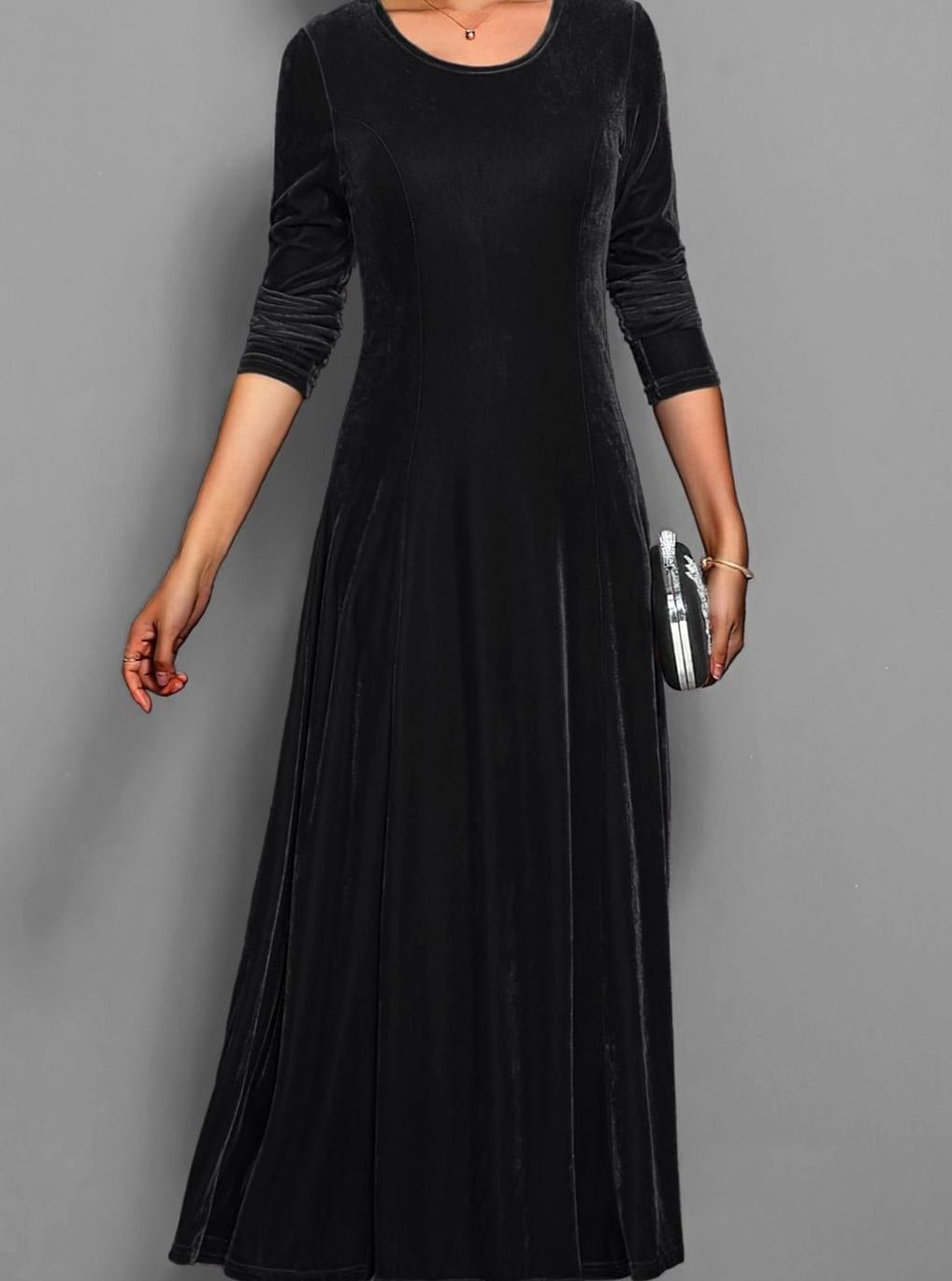 Seraphine | Women's Velvet Long Sleeve A-Line Maxi Dress