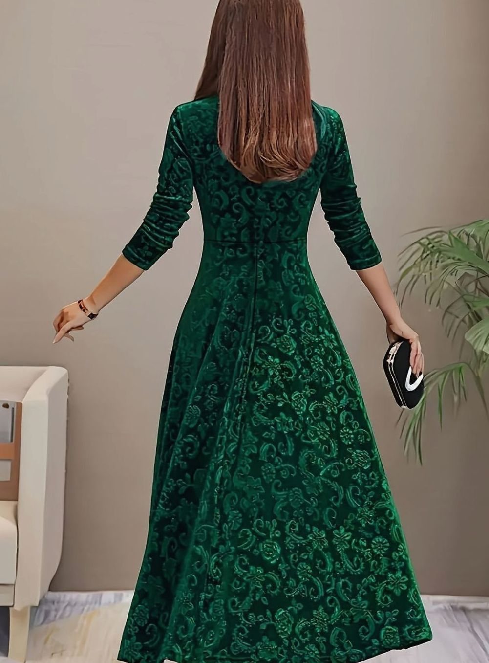 Mia | Women's Embossed Velvet Square-Neck A-Line Party Dress