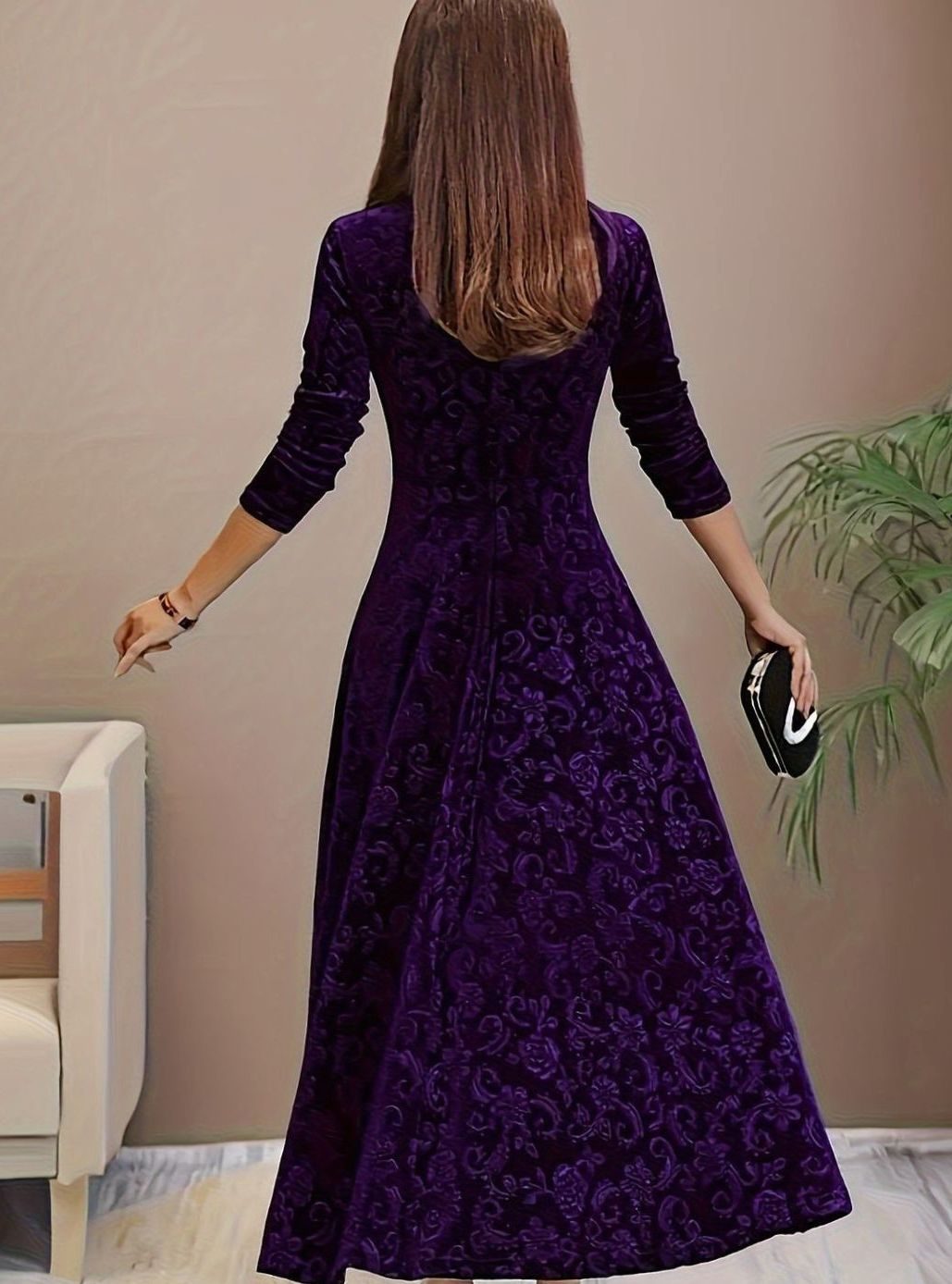 Mia | Women's Embossed Velvet Square-Neck A-Line Party Dress
