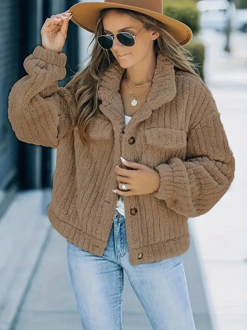 Women's Textured Button-Up Winter Jacket