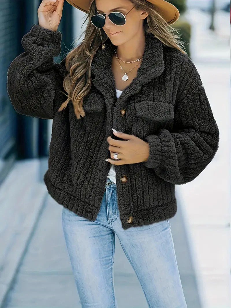 Women's Textured Button-Up Winter Jacket