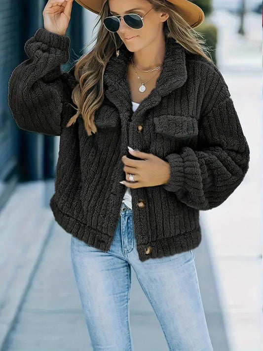 Women's Textured Button-Up Winter Jacket