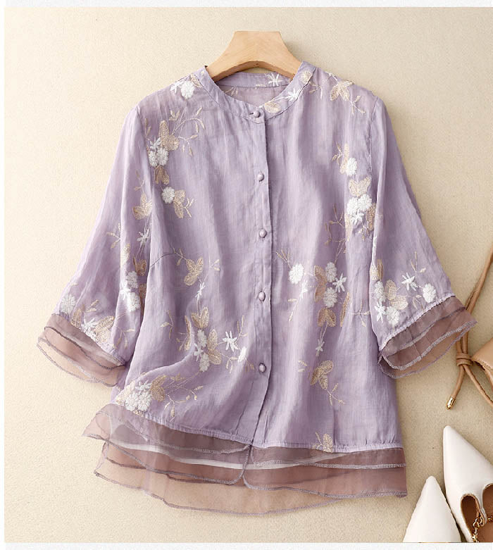 Rosélia | Women's Embroidered Mesh Blouse