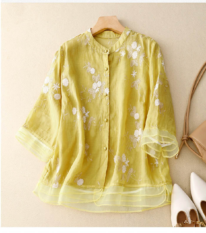 Rosélia | Women's Embroidered Mesh Blouse