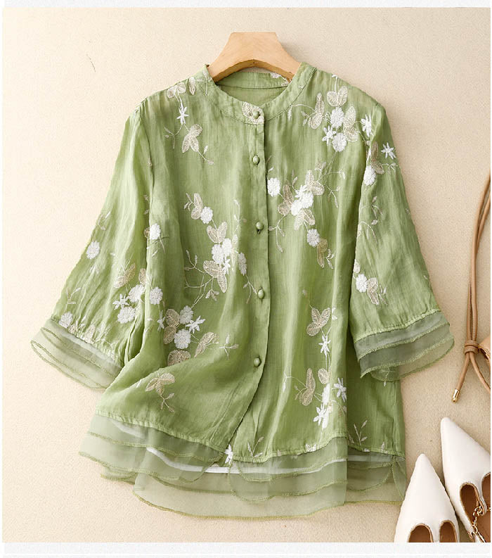 Rosélia | Women's Embroidered Mesh Blouse